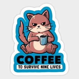 Coffee To Survive Nine Lives Funny Cute Cat Sticker